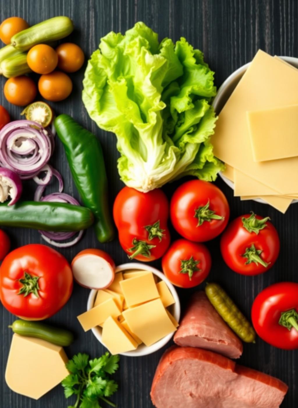 Fresh ingredients on dark wood
